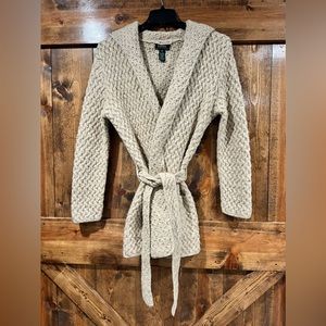 Lauren Ralph Lauren Cream colored Wool Alpaca Cardigan / Sweater with Hood & Tie